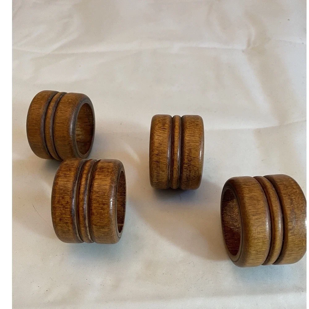 VTG Wooden Napkin Ring Holders Set of 4 Scandia Round Ribbed 1